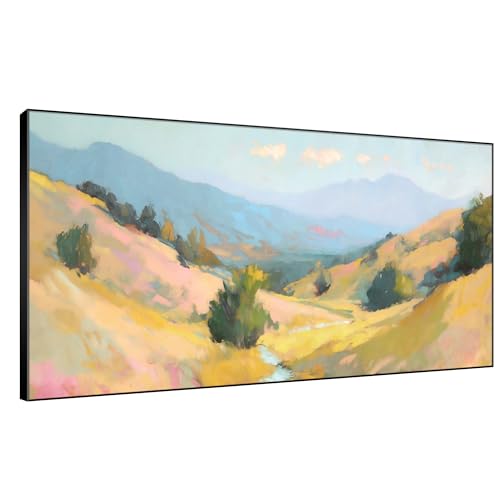24"x46" Extra Large Framed Wall Art Golden Valley Light Landscape Illustration for Home Living Room Bedroom Decor