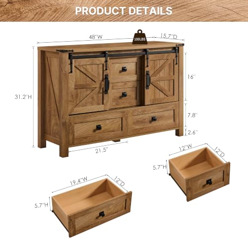 48 inch Farmhouse 4 Drawer