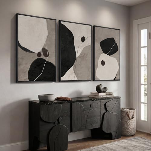 Large Framed Black and White Abstract Wall Art (3 Count)