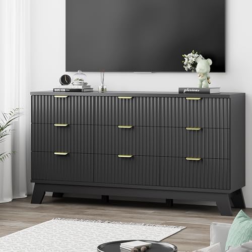 Fluted Dresser for Bedroom with 9 Drawers