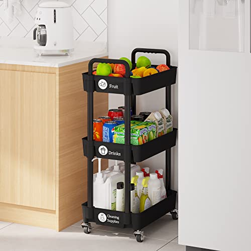 3 Tier Rolling Cart with Wheels (3 Tiers)