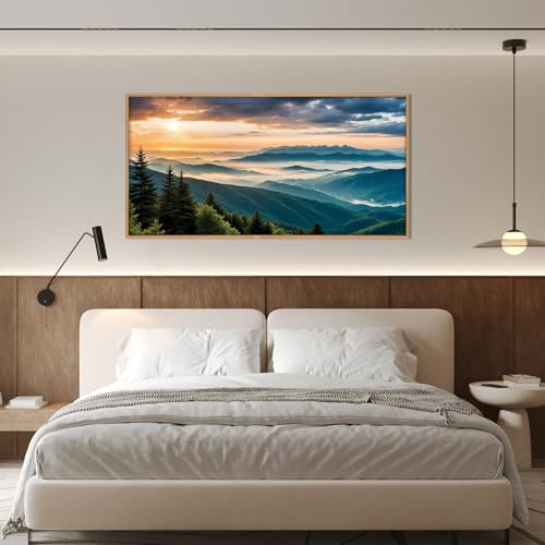 Large Nature Mountain Sunrise Framed Canvas Wall Art