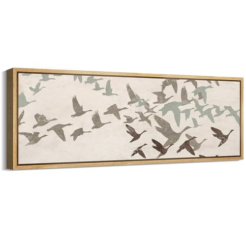 Large Framed Canvas Print Wall Art Wild Freedom Assorted Birds in Flight Antique Retro Fine Art Illustrations Decorative Colorful for Bedroom