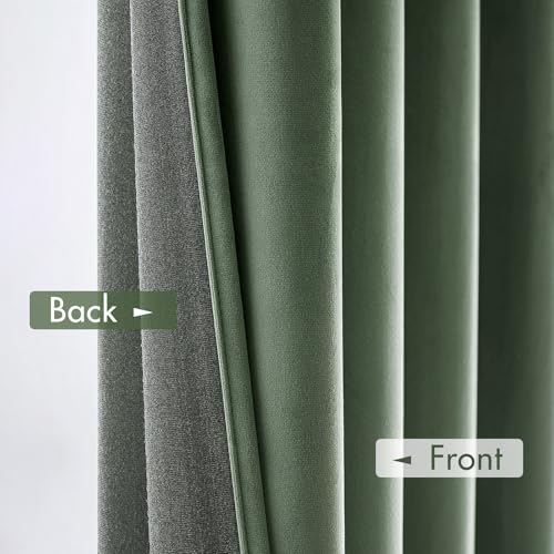 Sage Green Blackout Velvet Curtains Drapes 108 Inch Long 52"x108" (2 Count)