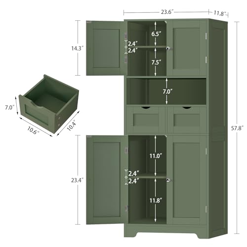 58" H Tall Bathroom Storage Cabinet with 2 Drawers & 2 Adjustable Shelves