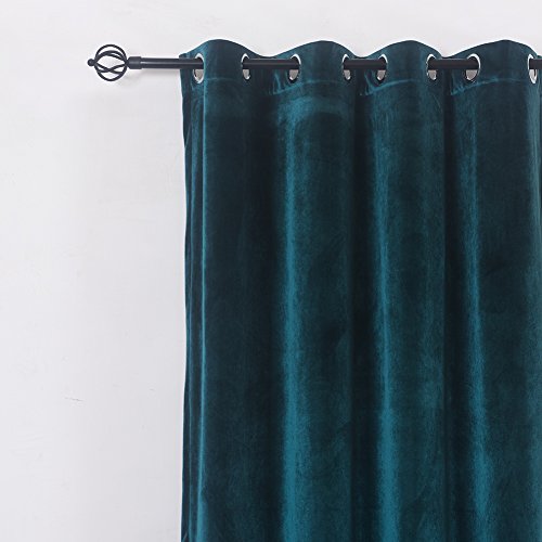 Super Soft Luxury Room Darkening VelvetDark Green Blackout Energy Efficient Grommet Curtain Panel Drapes Peacock Blue 52Wx63L