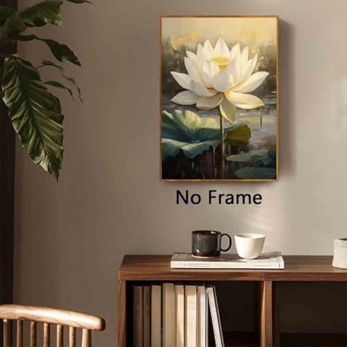 Lotus Flower Poster Summer Flower Picture Zen Lotus Pond Painting Water Lily Poster Green Plants Paintings Zen Canvas Botanical Art Print Vintage Floral Wall Art Modern Room Decor 16x24inch No Frame