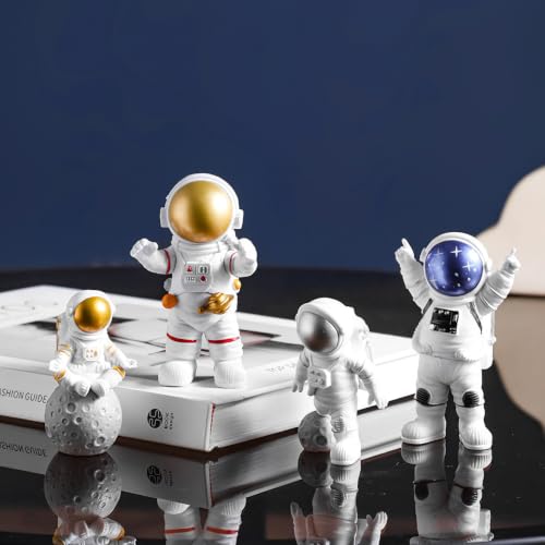 Gold White Astronaut Figurines Statues Set of 4 (4 Count)