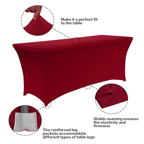6FT Table Cloth for Rectangular Spandex Burgundy Table Cover
