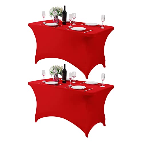 2Pack Spandex Table Cover for 4FT or 6ft or 8ft Table Universal Fitted Stretch Tablecloth for Party (2 Count)