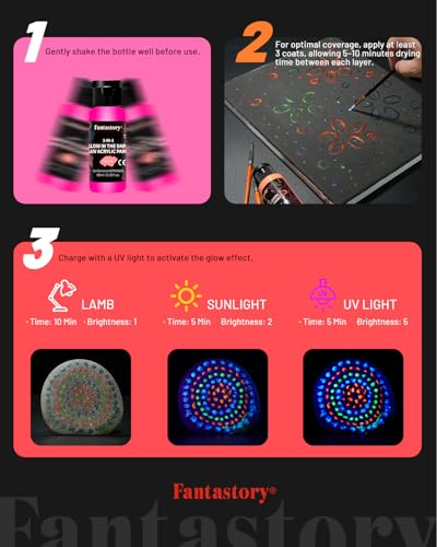 60ml 10 Colors Fluorescent Glow in the Dark Acrylic Paint Set (20 Fl Oz)