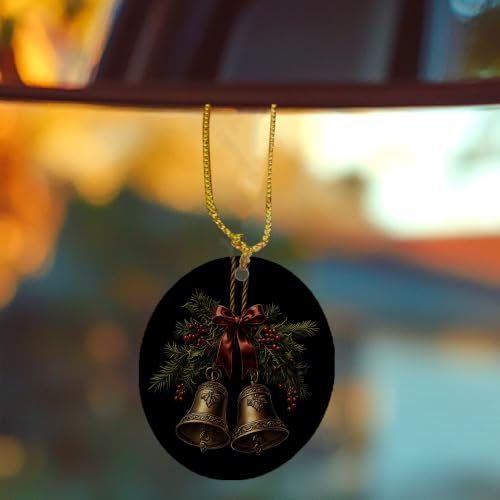 Vintage Holly Berry Gold Bell Christmas Ceramic Ornament Gifts