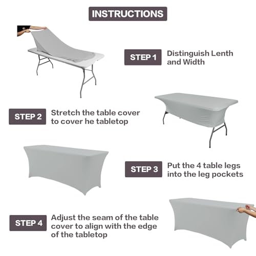 8FT Table Cloth for Rectangular Spandex Grey Table Cover