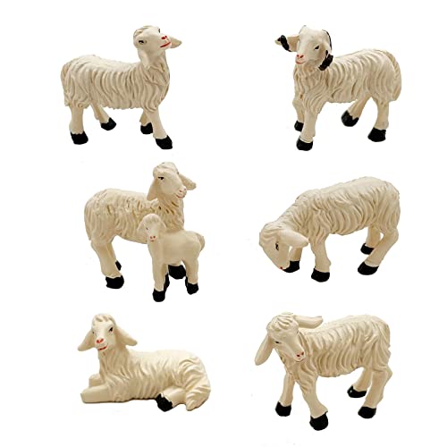 Miniature Sheep Figurines 6 Pcs Mini Sheeps for Nativity Scene Garden Decor (6 Count)