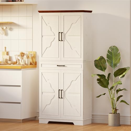 72" Kitchen Pantry Cabinet with Sliding Rack & Adjustable Shelves
