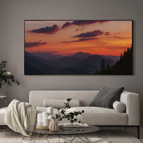 24"x46" Extra Large Framed Wall Art Scenic Sunset Over Mountain Range with Glowing Sky for Home Living Room Bedroom Decor