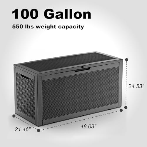 100 Gallon Deck Box Lockable Waterproof Outdoor Storage Black