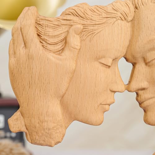 Wooden Kissing Couple Statue Home Decor Anniversary Wedding Gifts