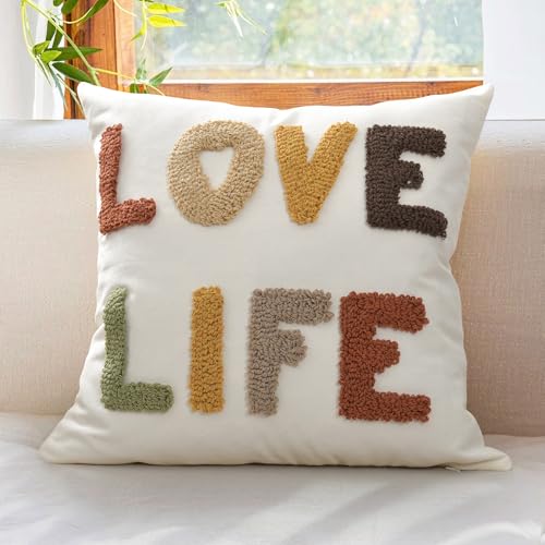 Boho Throw Pillow Covers 18*18 Tufted Fall Decorations for Sofa