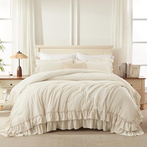 Beige Ruffle Full Size Comforter Set