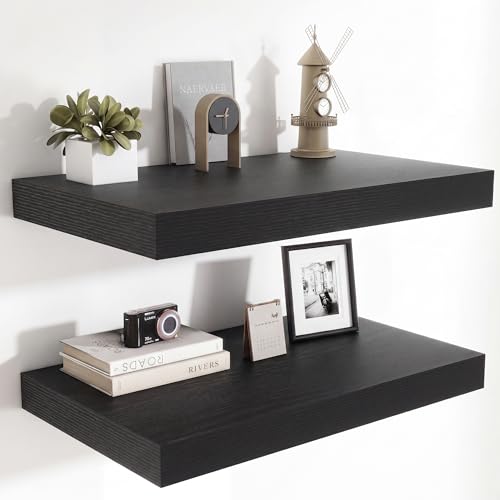 24 x 12 Deep Floating Shelves Wall Mounted Set of 2 Black (2 Count)