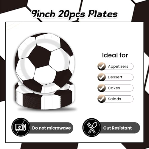 2026 World Soccer Ball Party Paper Plates and Napkins Disposable Father's Day 9 inch 20 pcs Dessert Cake Plates & 20 pcs Napkins Tableware for Fruit Cake Party Decorations (40 Count)