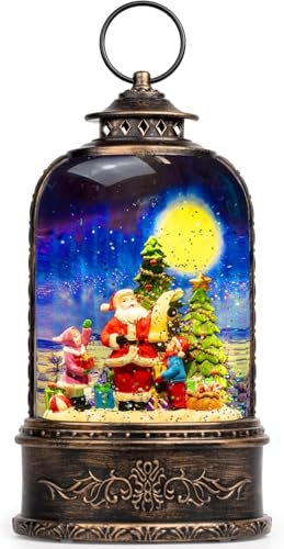 Christmas Snow Globe Water Lantern with Santa List Scene Battery Operated or USB Powered Musical Lighted Holiday Decoration for Tabletop Display for Family and Friends