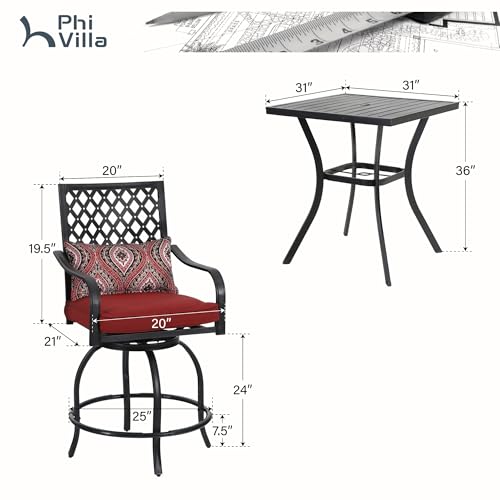 Outdoor Bar Set 3 PCS Patio Bistro Table & Swivel Stools (3 Count)