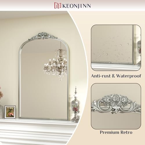 30x36 Silver Vintage Arched Mirror for Wall
