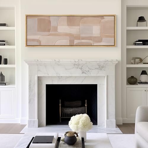 Large Framed Canvas Print Wall Art Abstract Beige and Taupe Geometric Mid