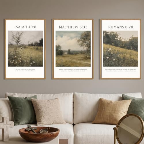 Large Bible Christian Scripture Framed Canvas Wall Art Set