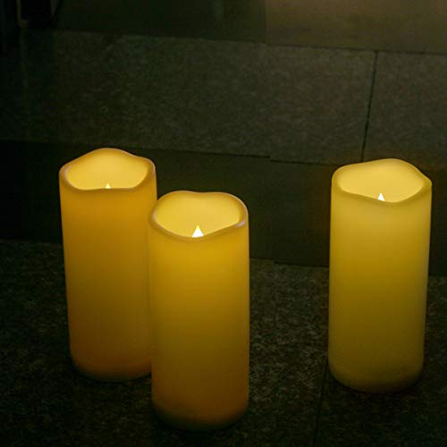 Outdoor Battery Operated Flameless Candles with Remote Timer D3”xH7” 3 PCS