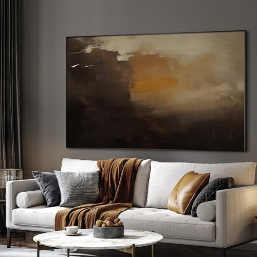 46"x72" Extra Large Framed Wall Art Abstract Dark Horizon Moody Landscape Illustration for Home Living Room Bedroom Decor