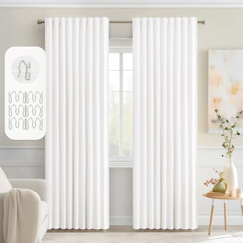 Pure White Back Tab Blackout Curtains 52x90 Inch Long 2 Panels Set (2 Count)