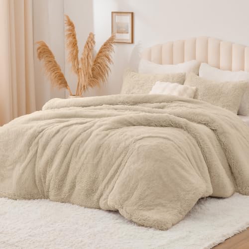 Beige Fluffy Comforter Set Twin