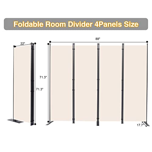 Room Divider 4 Panel Folding Privacy Screens with Wider Feet