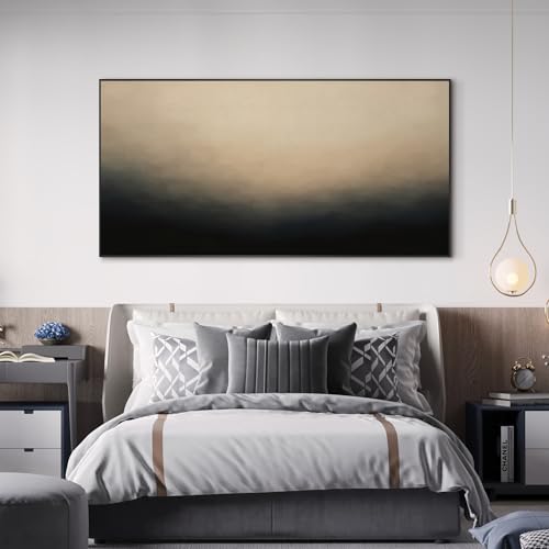 24"x46" Extra Large Framed Wall Art Soft Cream and Dark Abstract Landscape Illustration for Home Living Room Bedroom Decor