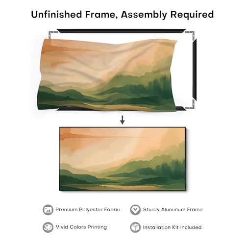 24"x46" Extra Large Framed Wall Art Serene Green Mountains Horizon Landscape Illustration for Home Living Room Bedroom Decor