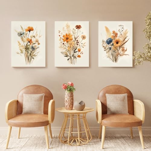 Wrapped Canvas Vintage Orange Wildflower Wall Art Set of 3 (3 Count)