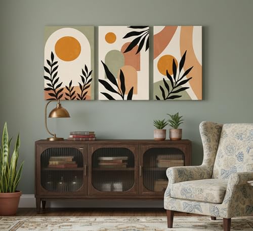 3 Pcs Mid Century Modern Boho Sun Canvas Wall Art 16x24in (3 Count)