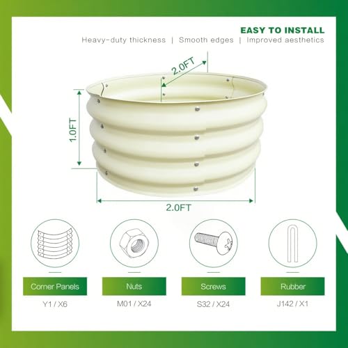GARDMAX 2x2x1FT Galvanized Round Raised Garden Bed Kit
