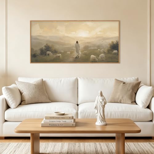 Vintage Jesus Lamb Framed Canvas Wall Art