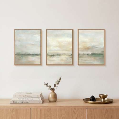Abstract Green Gray Pastel Framed Canvas Wall Art