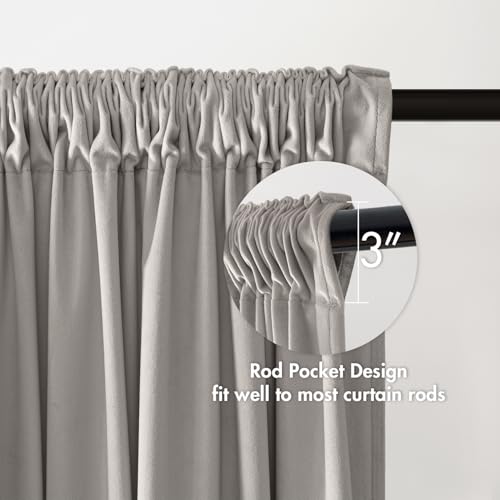 Silver Grey Blackout Velvet Curtains Drapes 96 Inch Long 52"x96" (2 Count)
