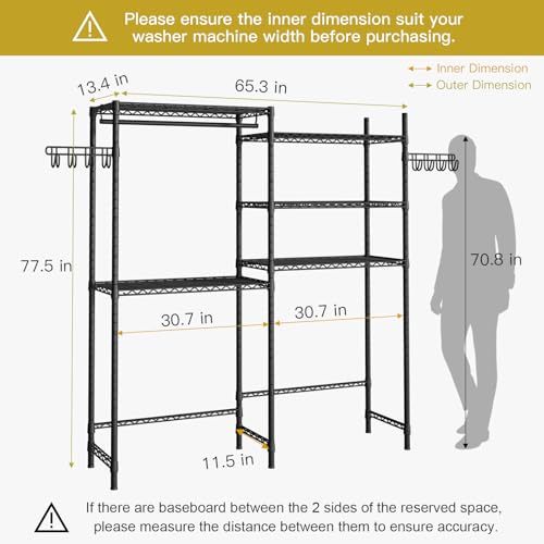 65.3"W x 13.4"D x 77.5"H Clothes Drying Rack Over Washer Dryer Shelves