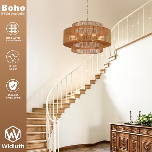 30" Large Gold Rattan Chandelier (8 Count)