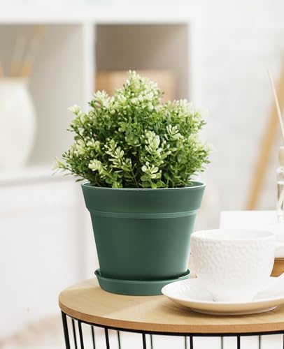 6 Inch Plastic Plant Pots with Drainage Holes and Saucers (15 Count)