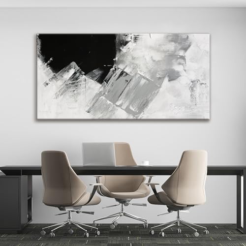 Large Black Grey Abstract Canvas Wall Art For Living Room Decor 29x58 Inch