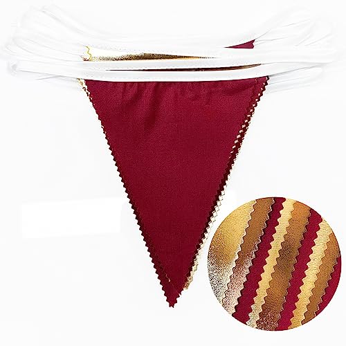 Fall Party Decorations Maroon Gold Brown Metallic Fabric Triangle Pennant Banner Burgundy Flag Bunting Garland for Autumn Thanksgiving Wedding Birthday Bridal Shower Engagement Graduation Garnet Party (36 Count)