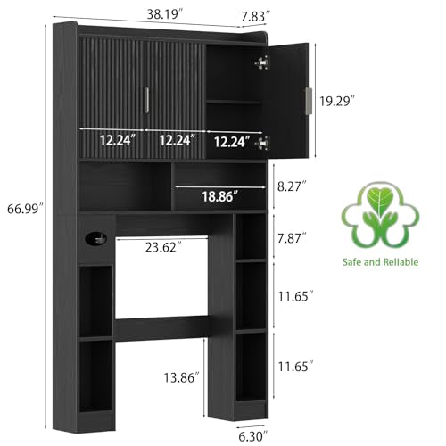 Over The Toilet Cabinet with 3 Fluted Doors &Adjustable Shelf